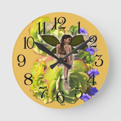 Rosette Succulent Visitors Round Clock