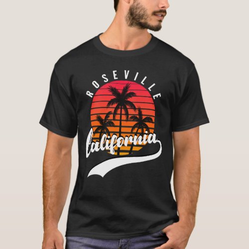 Roseville California Retro Sunset Mens T_Shirt