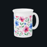 Rosewater Bloom Delight Beverage Pitcher<br><div class="desc">Infuse your home with gentle charm using our Rosewater Bloom Delight collection. This design features a lush display of blushing pink flowers, beautifully complemented by subtle touches of blue and vibrant green foliage. It's a sweet, elegant pattern that brings a fresh and inviting atmosphere to any living space, perfect for...</div>