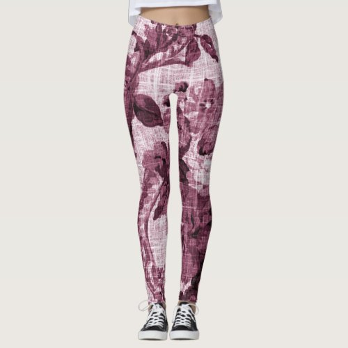 Rosewater Red Vintage Botanical Floral Toile No4 Leggings