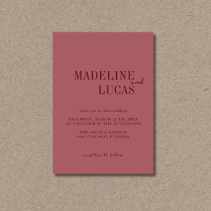 Rosewood Deep Burgundy Minimalist Clean Wedding Invitation