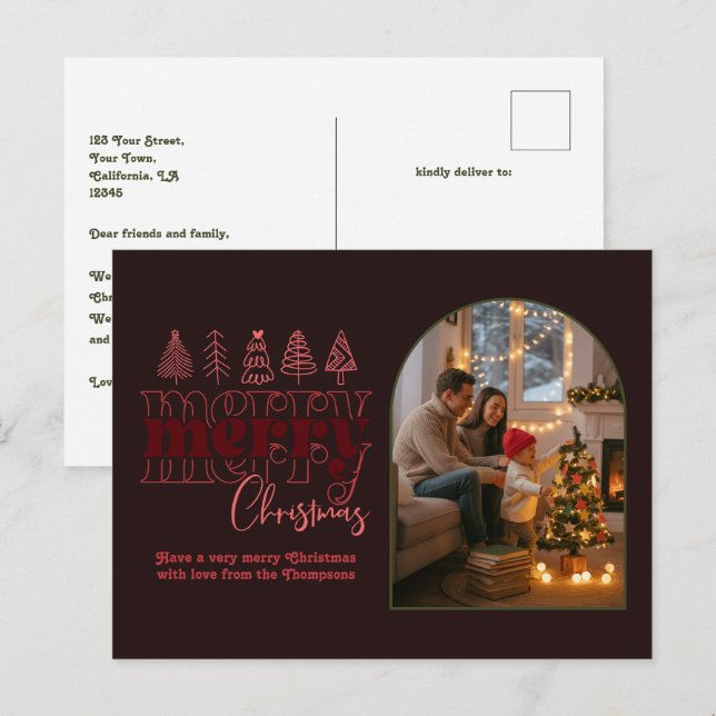 Rosewood Mahogany Cozy Arch Photo Merry Christmas Holiday Postcard (Front/Back)