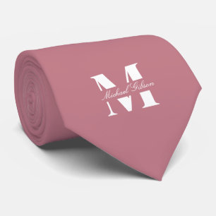 Rosewood Pink Custom Monogram Wedding Groomsmen Neck Tie