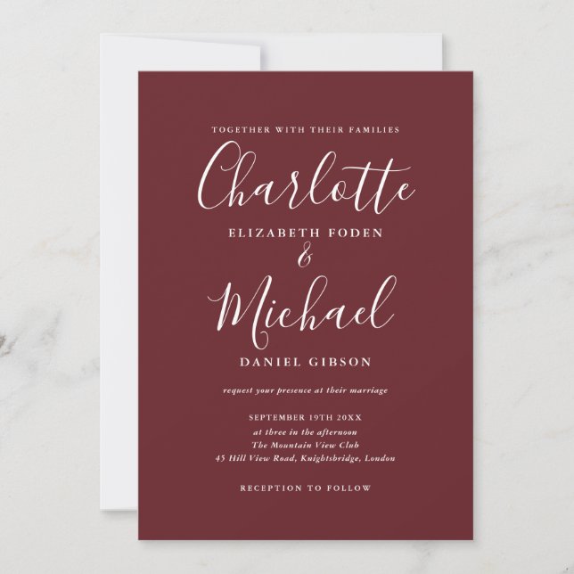 Rosewood Pink Elegant Signature Script Wedding Invitation (Front)