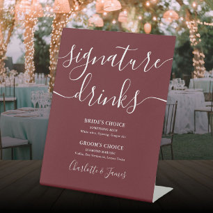 Rosewood Pink Elegant Wedding Signature Drinks Pedestal Sign