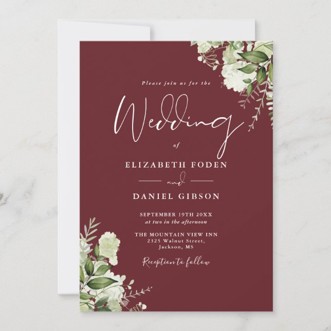 Rosewood Pink Greenery Floral QR Code Wedding Invitation (Front)