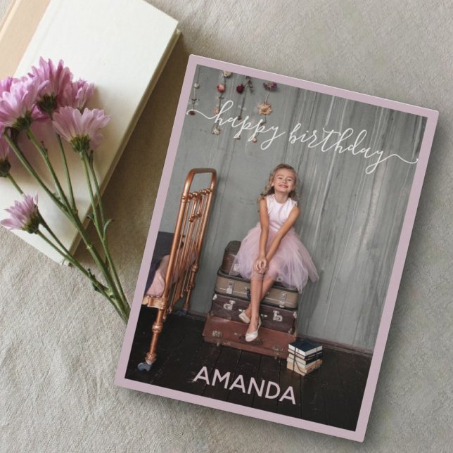 rosewood pink happy birthday custom name & photo postcard (Creator Uploaded)