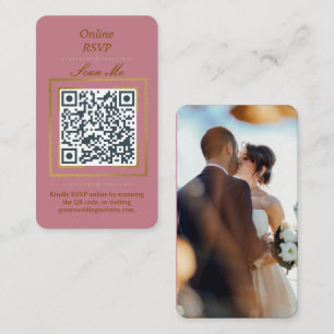 Rosewood Pink   Photo Online RSVP QR Code Wedding  Enclosure Card