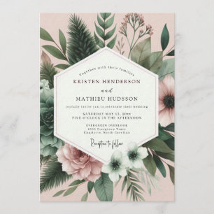 Rosewood Sage Floral Art Wedding Invitation