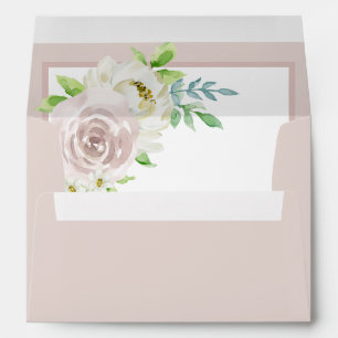 Rosewood Soft Mauve Floral Watercolor Rose Wedding Envelope