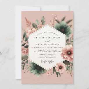 Rosewood Teal Painterly Wedding Invitation
