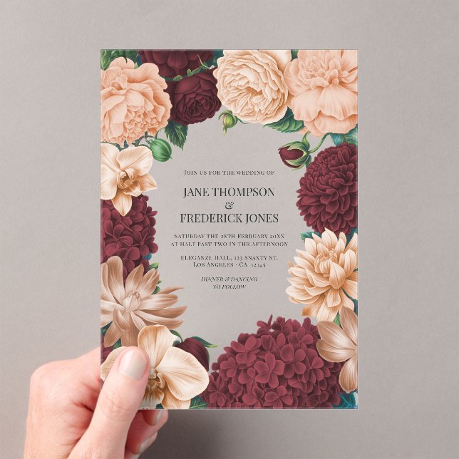 Rosewood, Terracotta Blush & Apricot Silk Wedding Acrylic Invitations (Insitu (Handheld))
