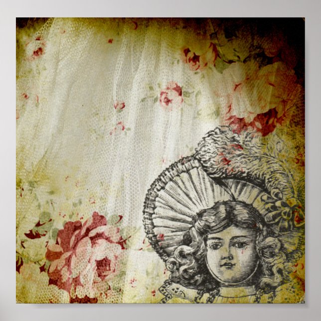 Rosey Dolly Digital Art Collage Poster (Front)