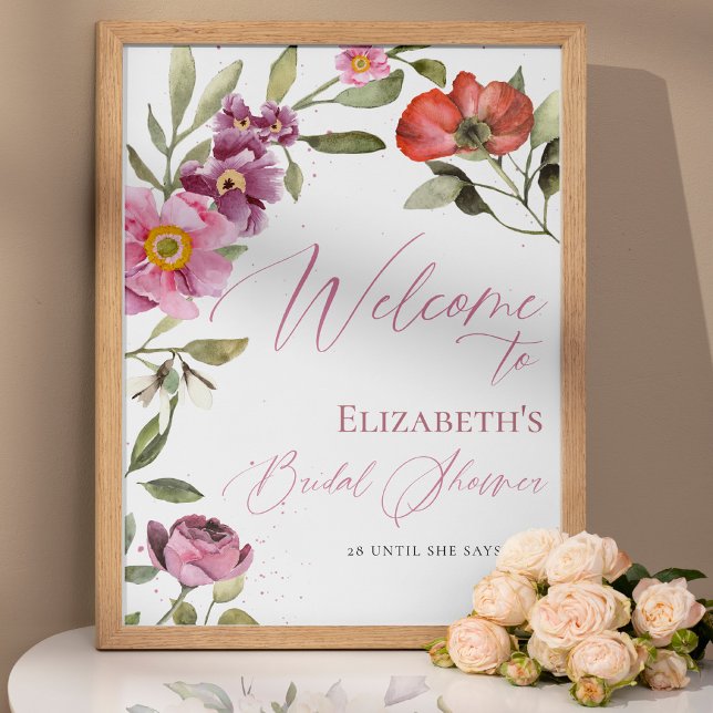 Rosey Floral Spring Bridal Shower Welcome Sign (Creator Uploaded)