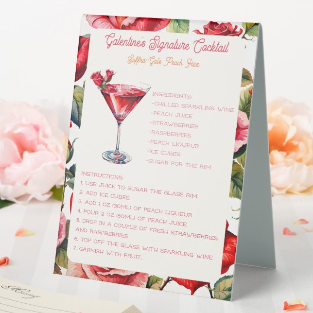 Rosey Galentine's Day Fizz Signature Cocktail  Table Tent (In SItu (Wedding))