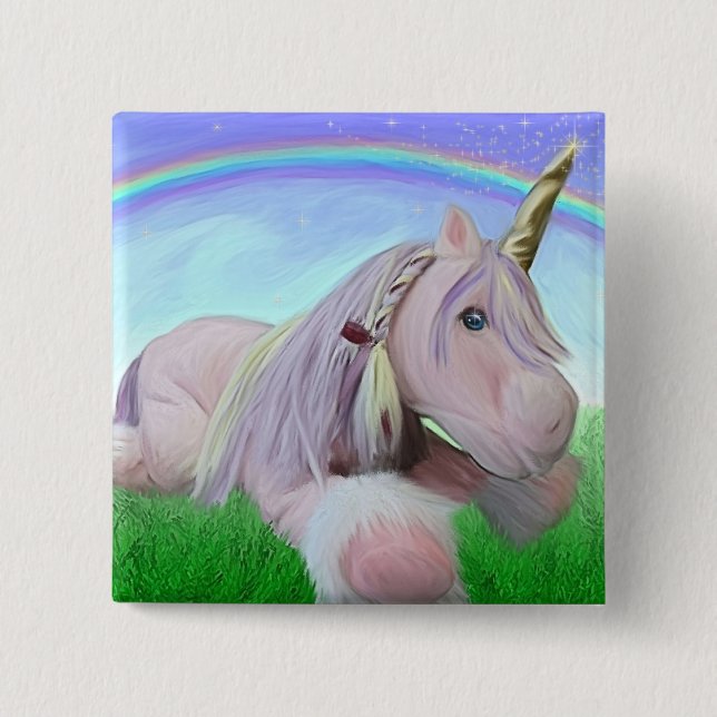 Rosey the unicorn pinback button (Front)