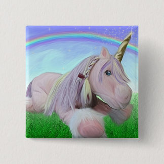 Rosey the unicorn pinback button