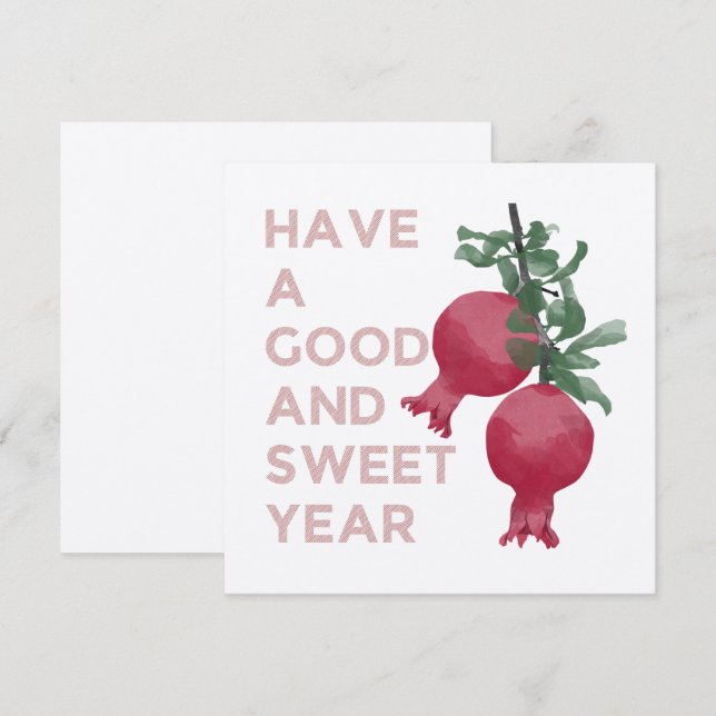 Rosh Hashana Jewish New Year Wishes w. Pomegranate (Front/Back)