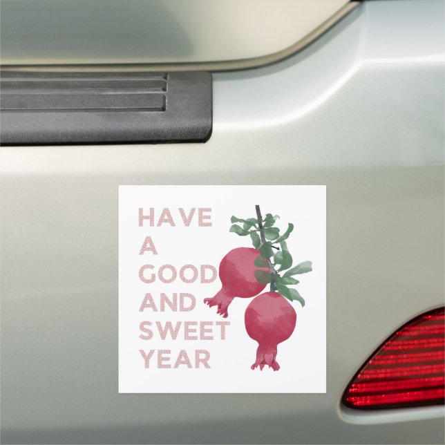 Rosh Hashana Jewish New Year Wishes w. Pomegranate Car Magnet (In Situ)