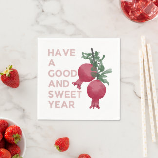 Rosh Hashana Jewish New Year Wishes w. Pomegranate Napkins