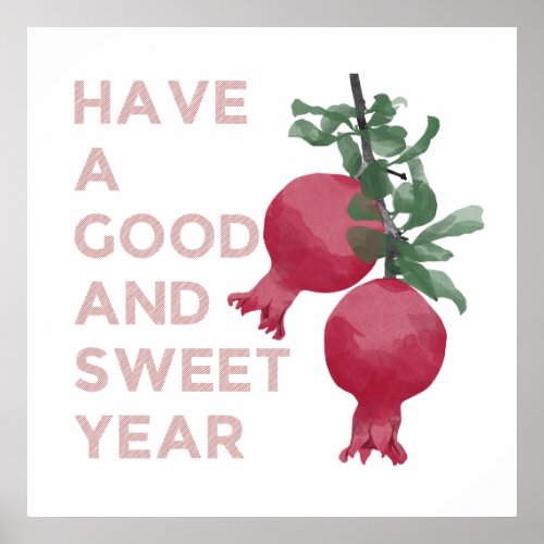 Rosh Hashana Jewish New Year Wishes w Pomegranate Poster