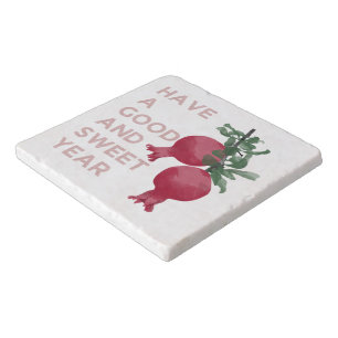 Rosh Hashana Jewish New Year Wishes w. Pomegranate Trivet