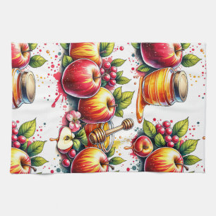 Rosh Hashana Water color Apple and Honey Kitchen Towel