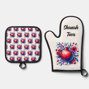 Rosh Hashana Water color Pomegranate Oven Mitt & Pot Holder Set