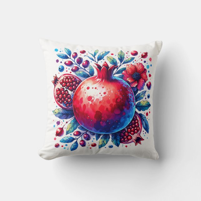 Rosh Hashana Water color Pomegranate  Throw Pillow (Front)