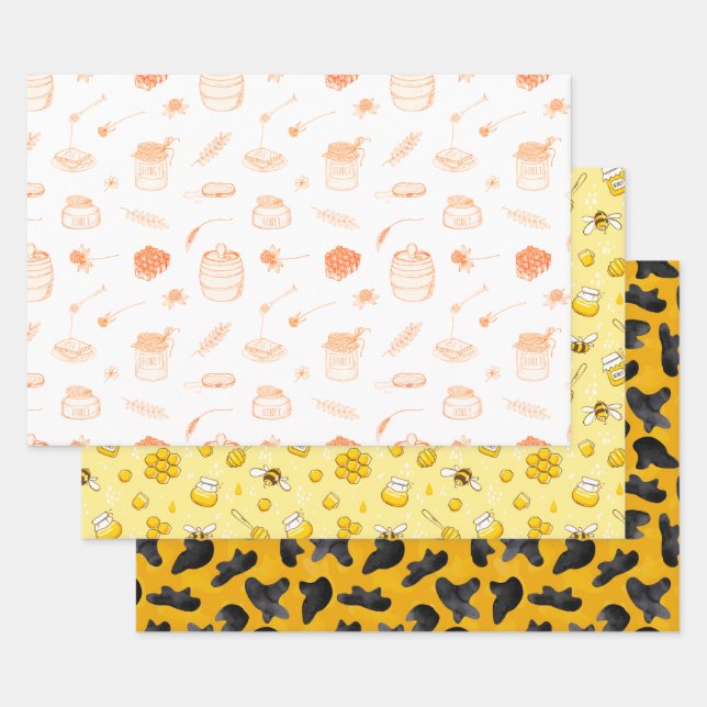 Rosh Hashanah 3 Stylish Festive Elegant Holiday Wrapping Paper Sheets (Set)