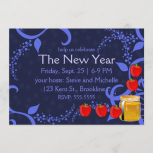 Rosh Hashanah Apples and Honey on Blue Invitation