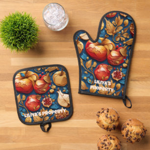 Rosh Hashanah Apples & Pomegranates Oven Mitt & Pot Holder Set