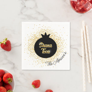 Rosh Hashanah Black-Golden Sparkly Pomegranate Napkins