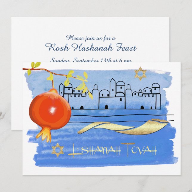 Rosh Hashanah Celebration Party Custom Invitation (Front/Back)