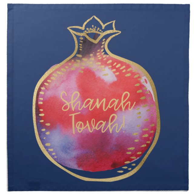 Rosh Hashanah Challah Cover "Shanah Tovah" Navy Cloth Napkin (Front)