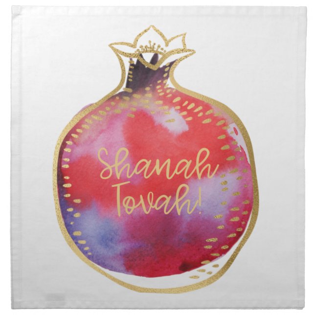 Rosh Hashanah Challah Cover "Shanah Tovah" White Cloth Napkin (Front)