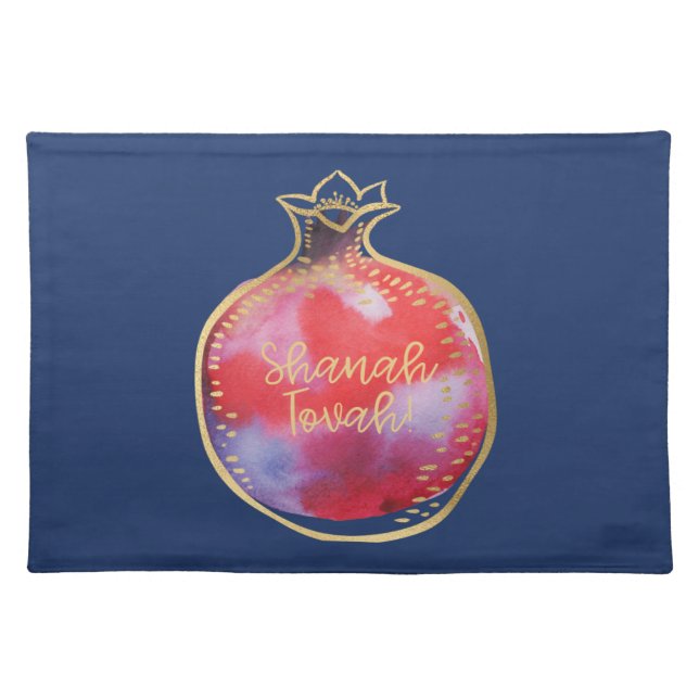 Rosh Hashanah Challah Cover with Pomegranate Navy Cloth Placemat (Front)