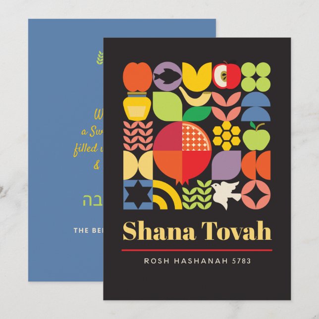 Rosh Hashanah Colorful Modern Jewish New Year Card (Front/Back)