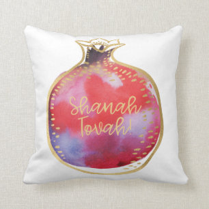 Rosh Hashanah Decor Shana Tova Pomegranate White Throw Pillow