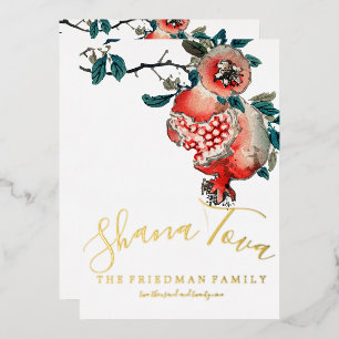 Rosh Hashanah Elegant New Year Dinner Pomegranate Foil Invitation