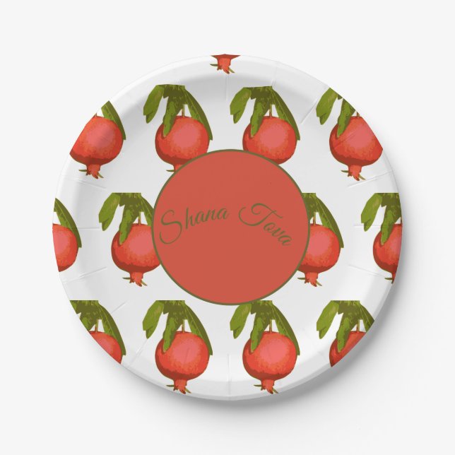 Rosh Hashanah Feast New Year Sweet Pomegranate Paper Plates (Front)