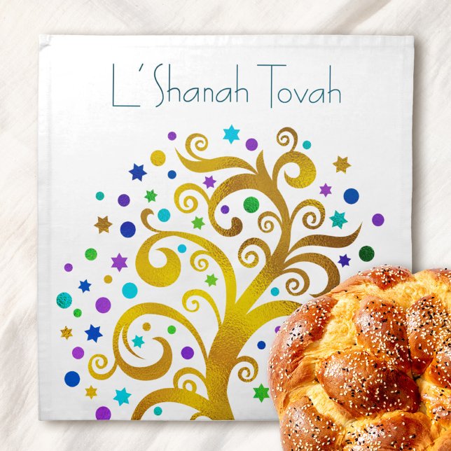 Rosh Hashanah Gold Blue Tree of Life Challah Cover Cloth Napkin (Creator Uploaded)