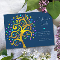 Rosh Hashanah Gold Foil Tree of Life Navy Modern