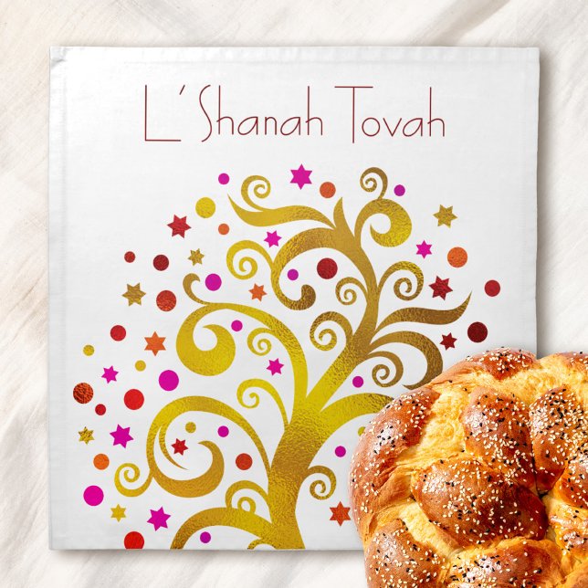 Rosh Hashanah Gold Red Tree of Life Challah Cover Cloth Napkin (Creator Uploaded)
