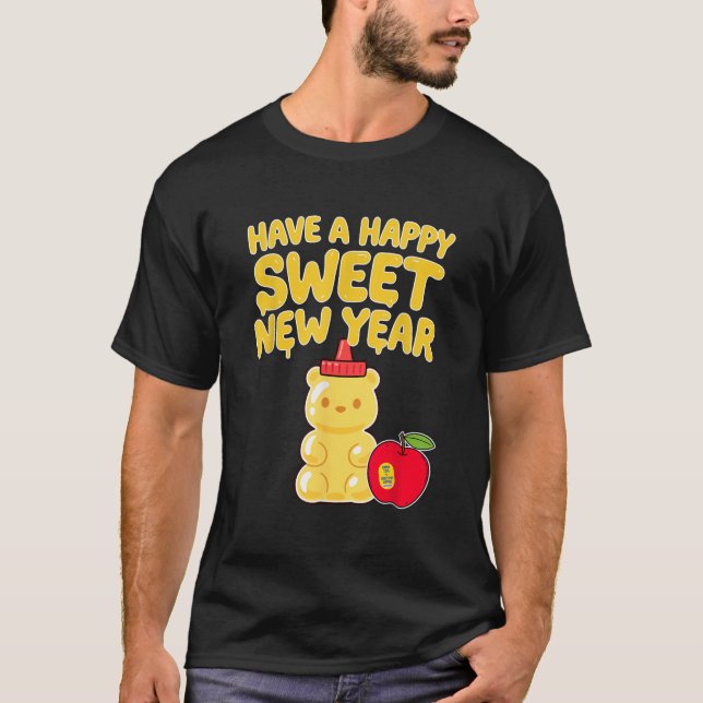 Rosh Hashanah Happy Sweet New Year Honey Bear Jewi T-Shirt (Front)
