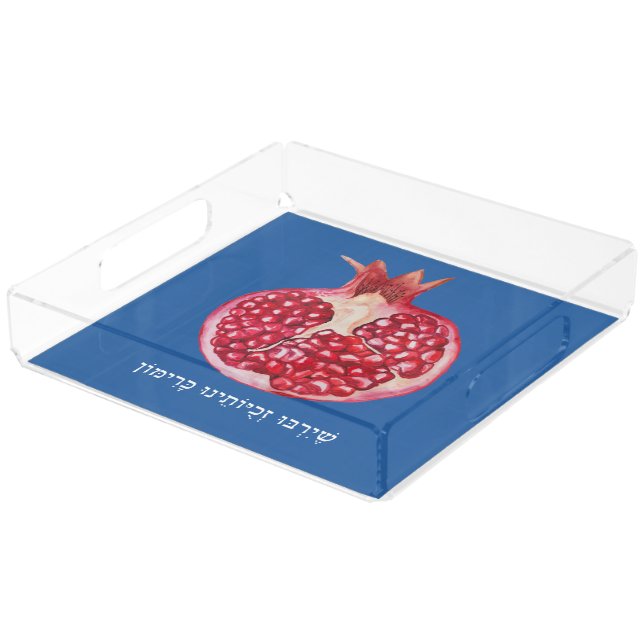 Rosh Hashanah Hebrew Blessing for the New Year Acrylic Tray (Angled)