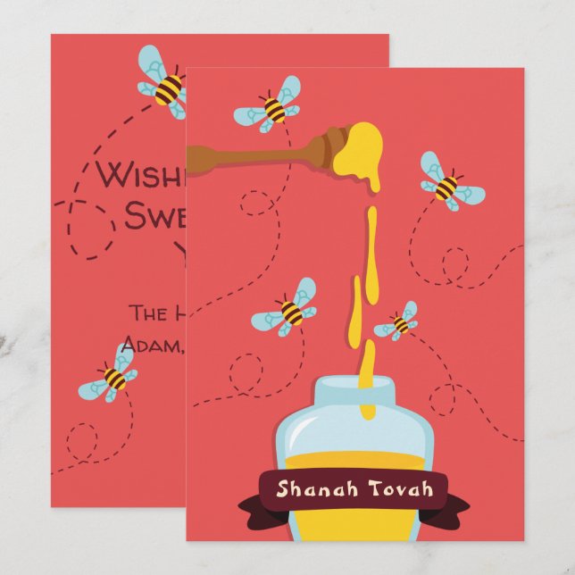 Rosh Hashanah Honey & Bee Greeting Holiday Card (Front/Back)