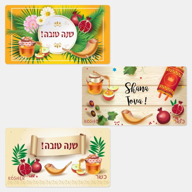 Rosh Hashanah Jewish New Year Holiday KOSHER FOOD Kids' Labels (Group)