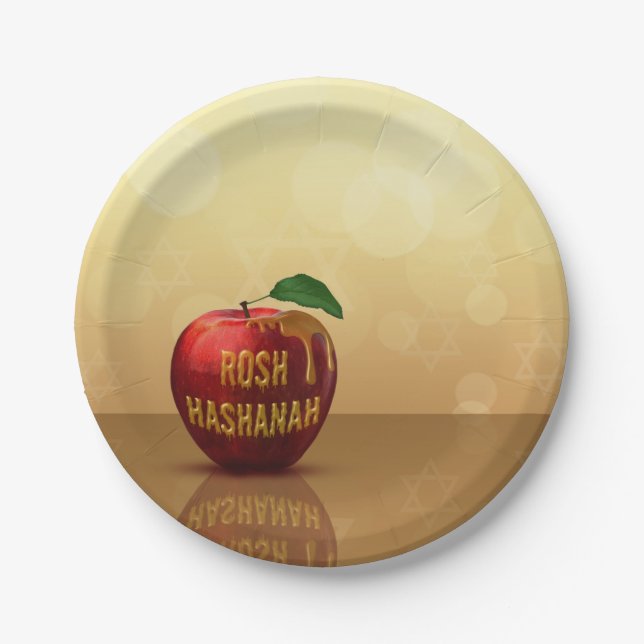 Rosh Hashanah Jewish New Year Honey Apple Paper Plates (Front)