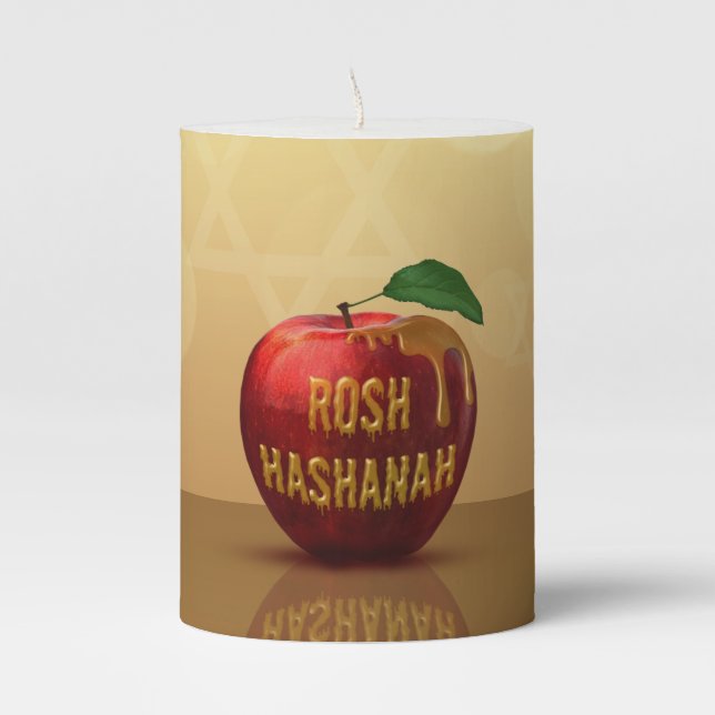 Rosh Hashanah Jewish New Year Honey Apple Pillar Candle (Front)